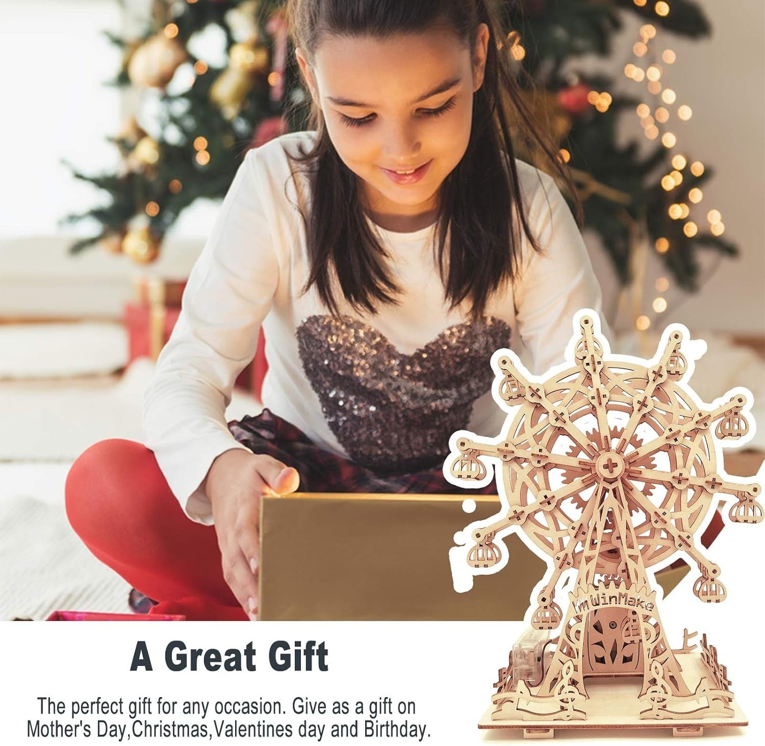 DIY 3D Wooden Ferris Wheel Puzzle Kit – STEM Model, Solar Powered Toy