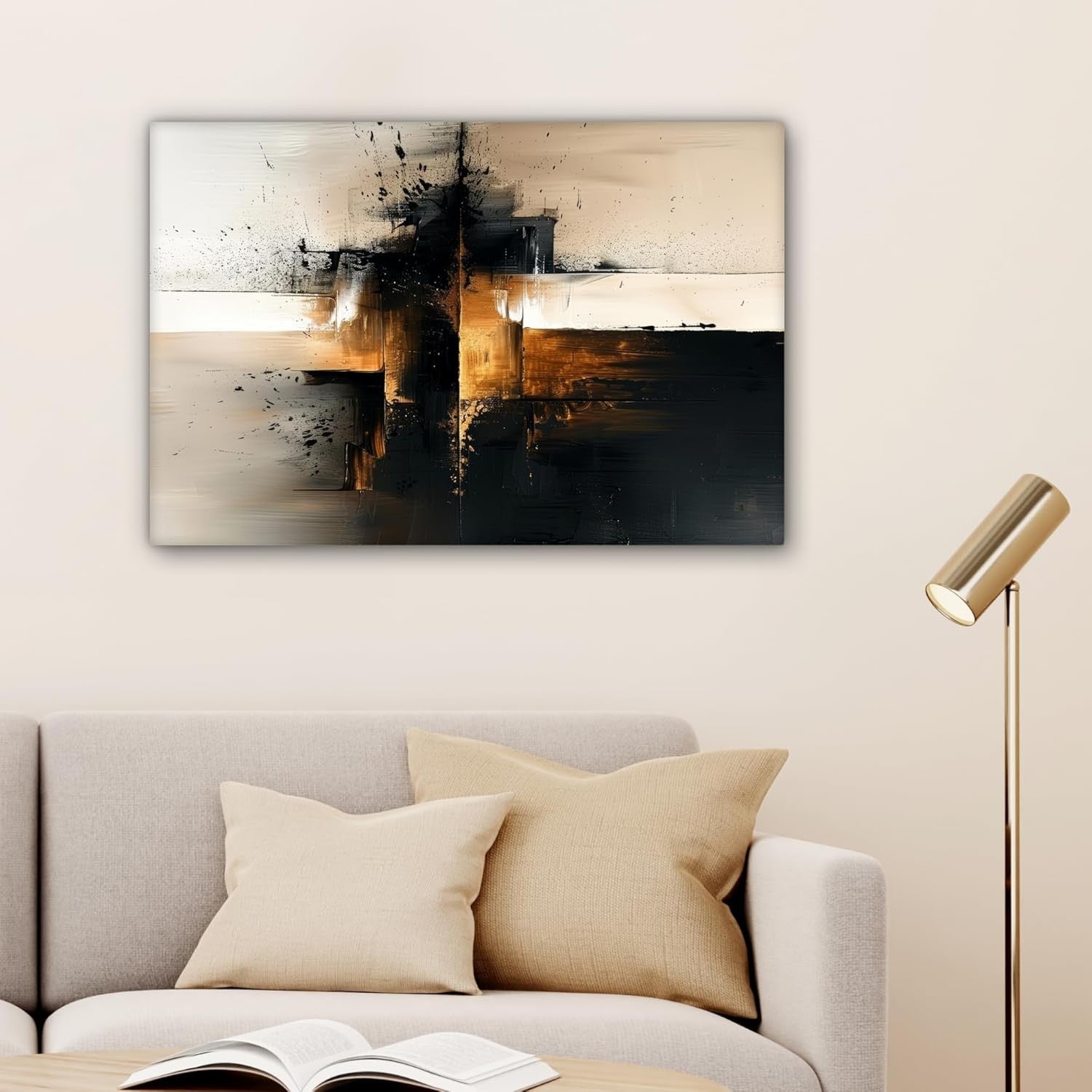 Black Gold Abstract Canvas Wall Art 60x40cm Framed Modern