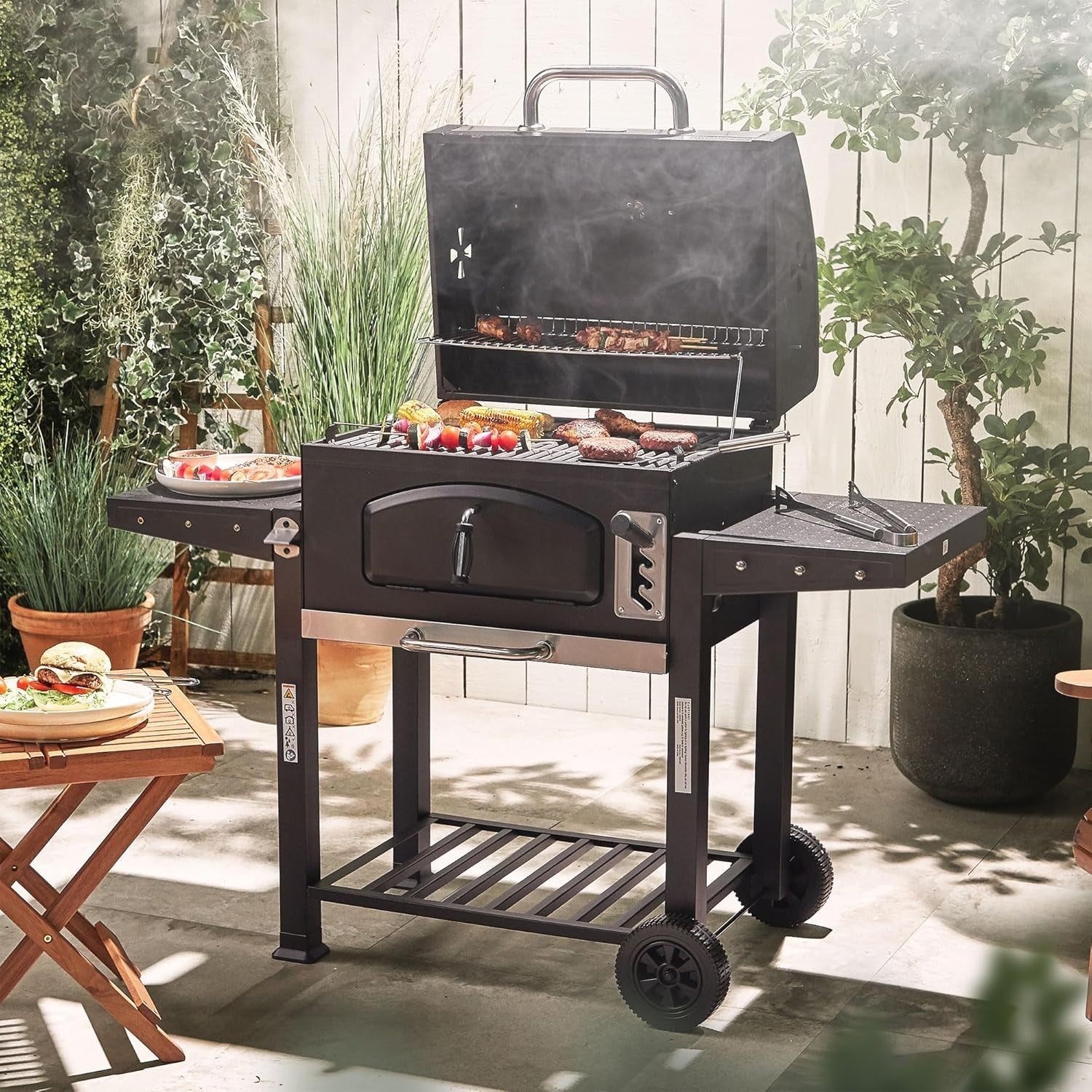 XL Charcoal BBQ Smoker with Adjustable Tray & Thermometer – Outdoor 2-in-1 Grill