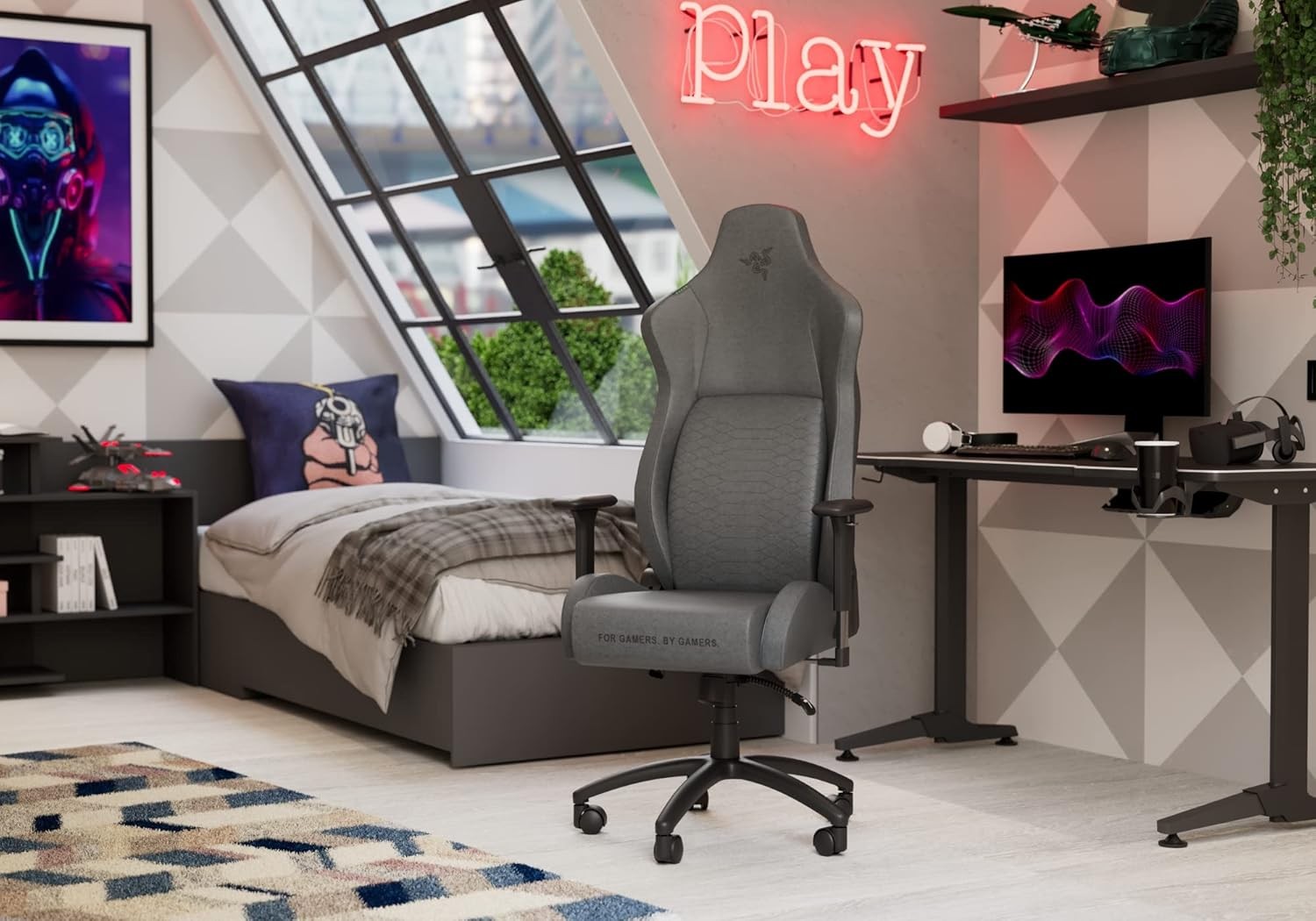 Premium Gaming Chair XL Integrated Lumbar Fabric Adjustable
