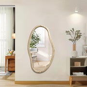 Irregular Wood Wall Mirror 85x55cm Asymmetrical Modern Bathroom Decor