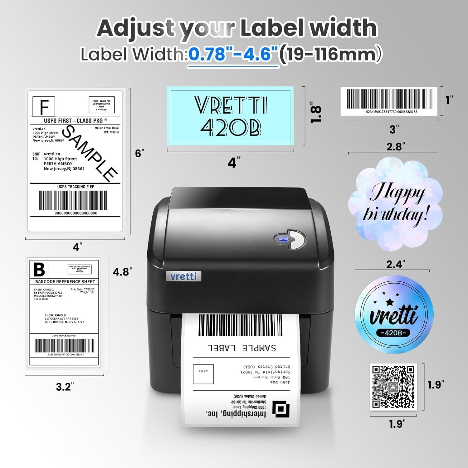4x6 Thermal Label Printer WiFi USB High-Def Fast Printing Large Tray
