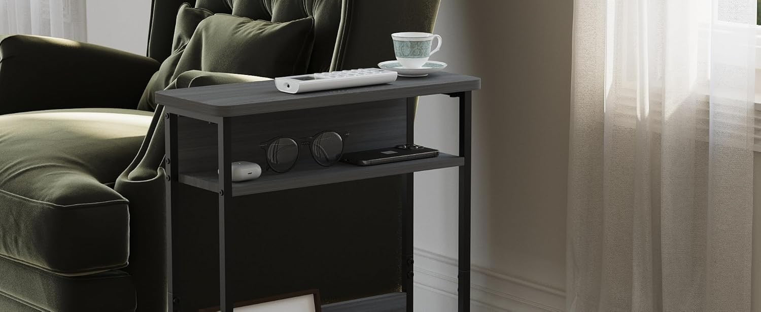 Narrow 3-Tier Side Table with Storage Shelf, Slim End Table for Small Spaces 46x