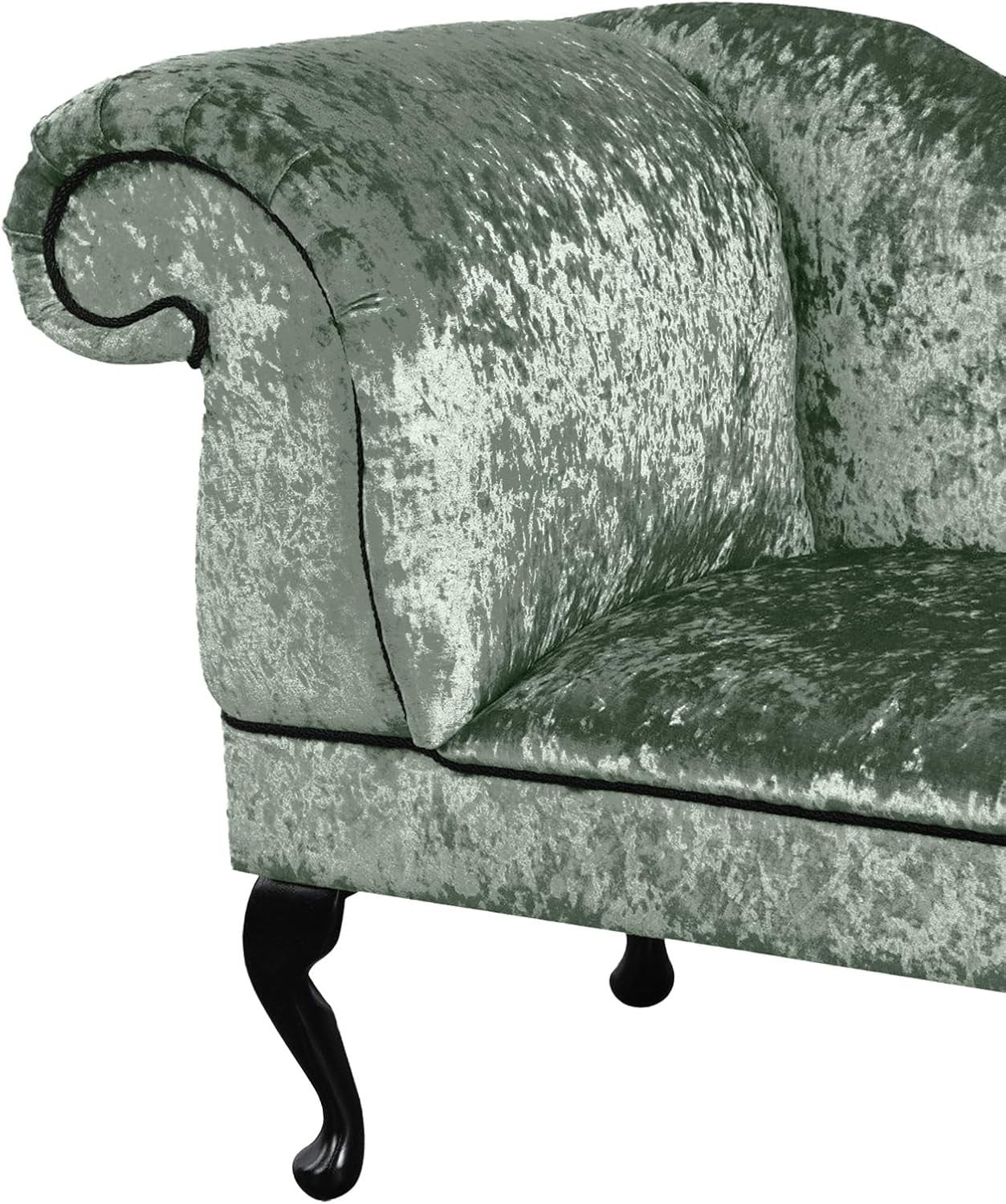 Velvet Chaise Lounge Left Hand Tufted Sofa Chair w/Queen Anne Legs Green