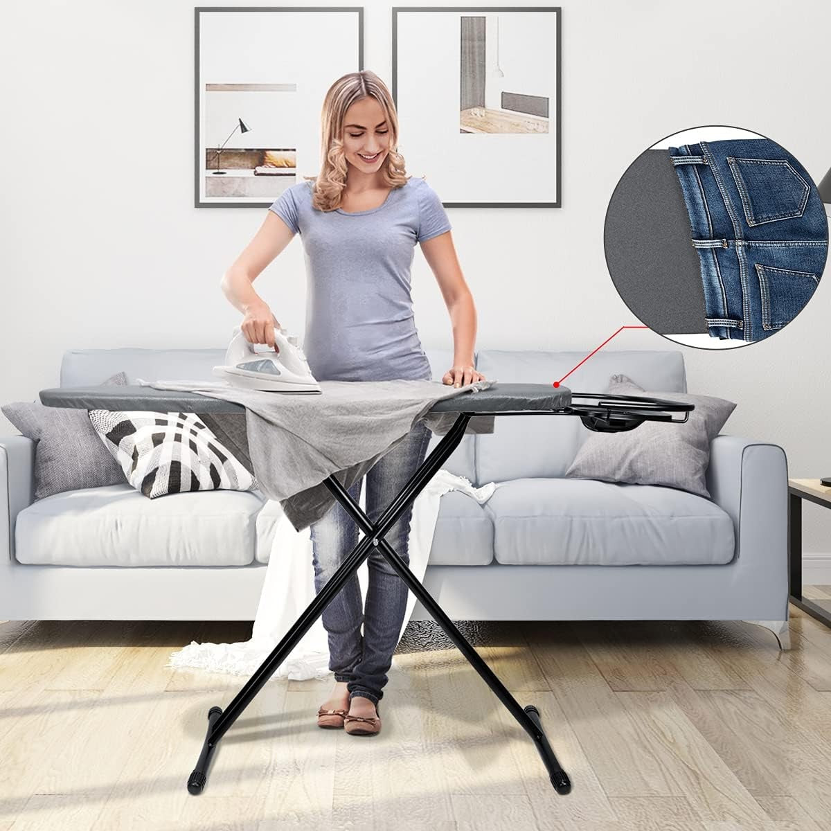 Large Ironing Board 111x36cm Height Adjustable Steam Iron Rest Wide