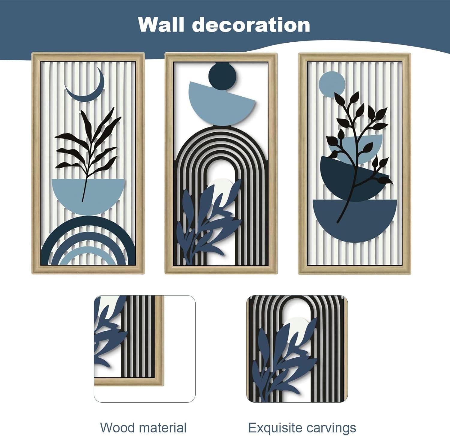 Mid Century Modern Wall Art Set of 3 Framed Abstract Prints