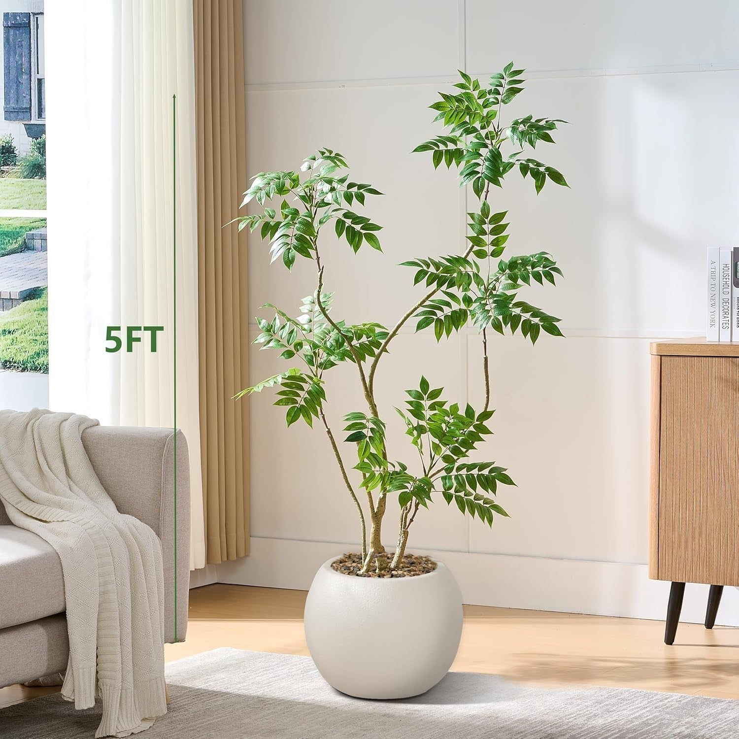 150cm Artificial Mahonia Fortunel Tree in Pot Lifelike Green Indoor Decoration