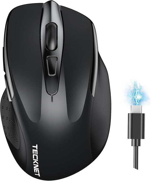 Silent Ergonomic Bluetooth Mouse Tri Mode Rechargeable 4800DPI Office Black