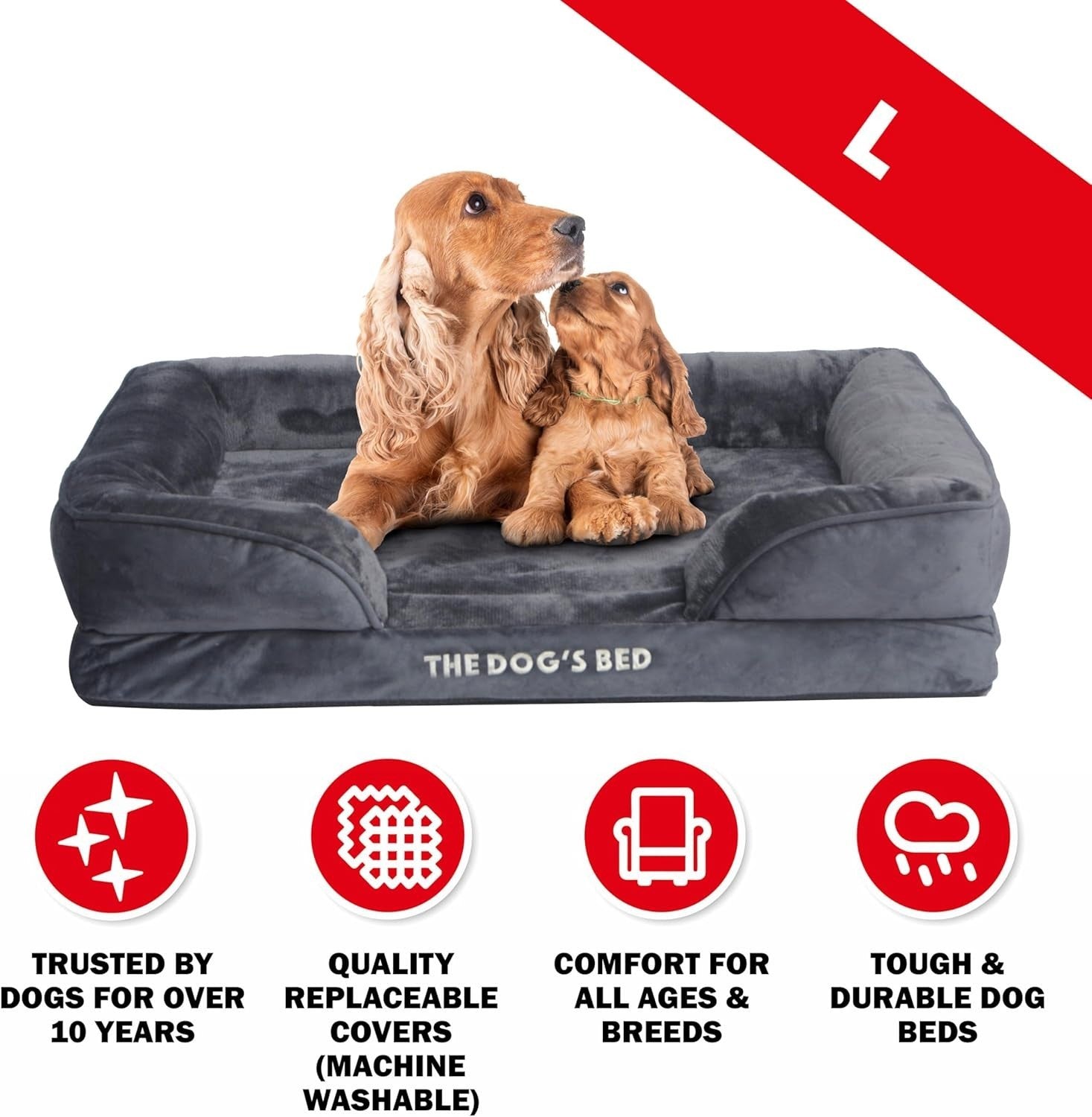 Large Orthopedic Dog Bed Plush Bolster Washable 89x63cm