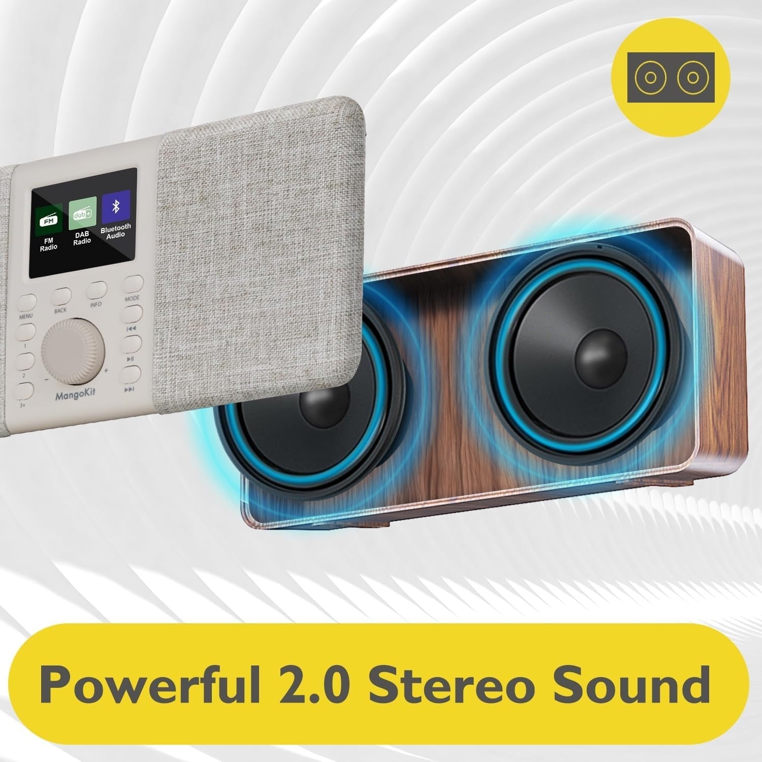 Portable DAB DAB+ FM Radio Bluetooth Stereo 2.4" Display Walnut
