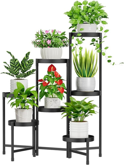 7 Tier Black Metal Plant Stand Indoor Outdoor Corner Tiered Flower Shelf