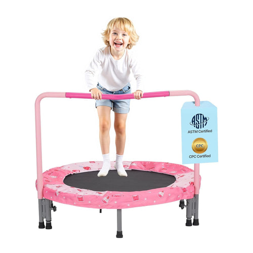 36'' Kids Mini Trampoline Foldable Quiet Rebounder Handle Indoor Outdoor