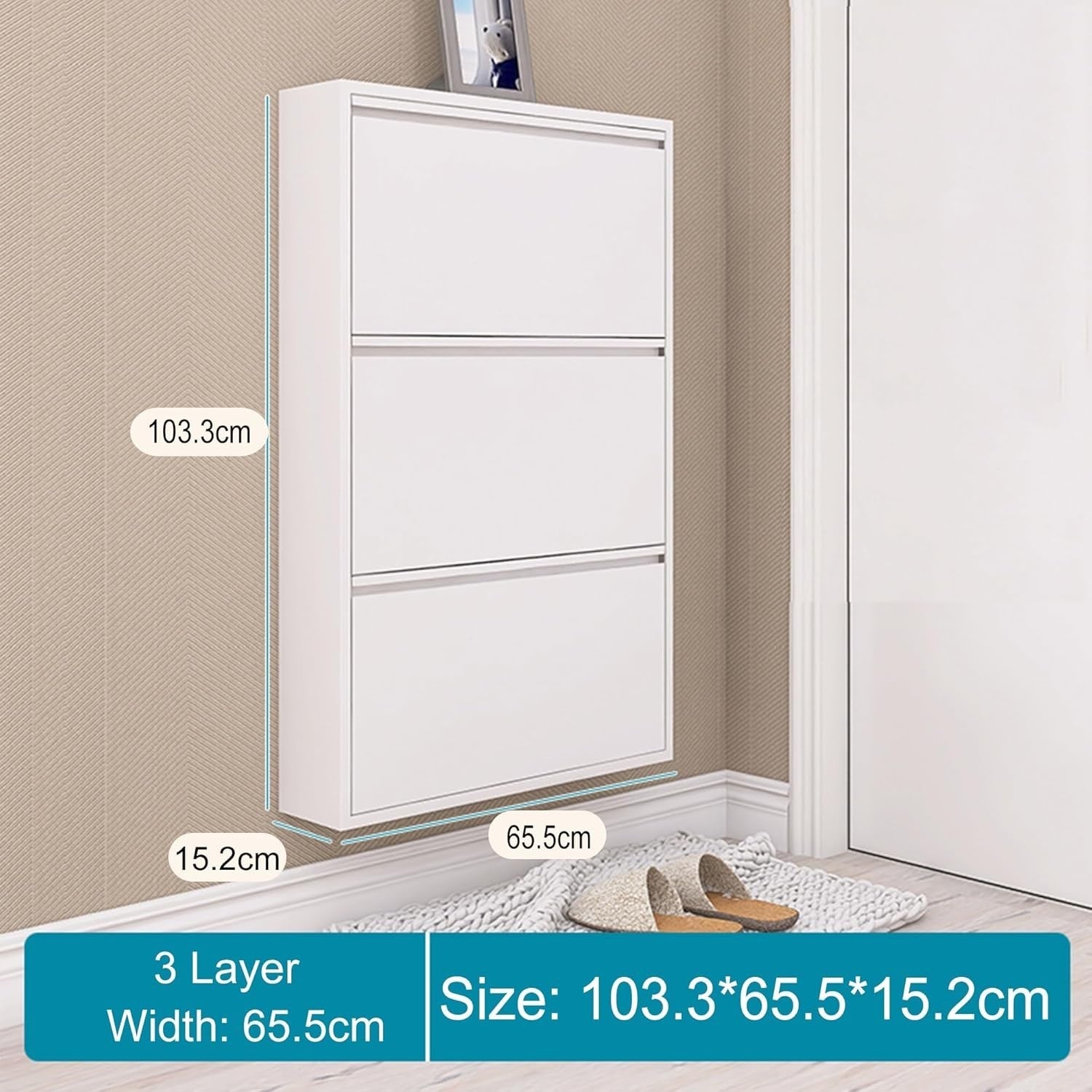 Slim Lockable Flip-Down Shoe Storage Cabinet with Noise Reduction & Shoe Stops