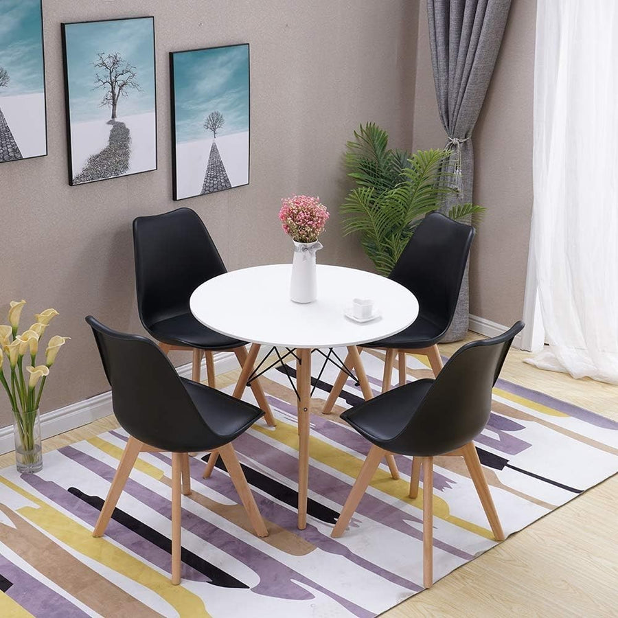 Round Dining Table Set for 4 – Black PU Chairs – Compact Small Space