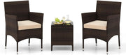 3PC Rattan Bistro Set Outdoor Patio Chairs with Table Cushioned Garden Set