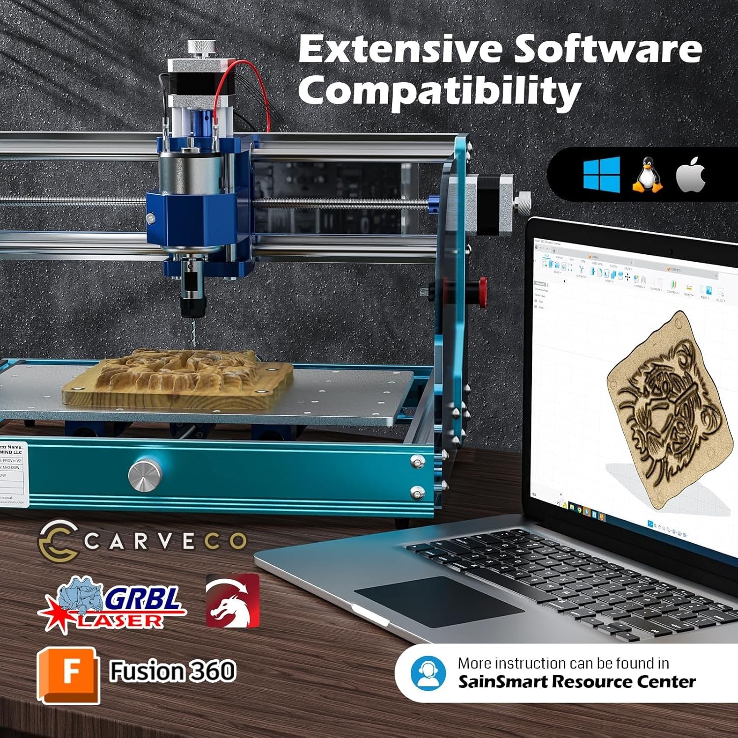 CNC Router Engraving Machine Aluminium Frame Mini Milling Wood Acrylic