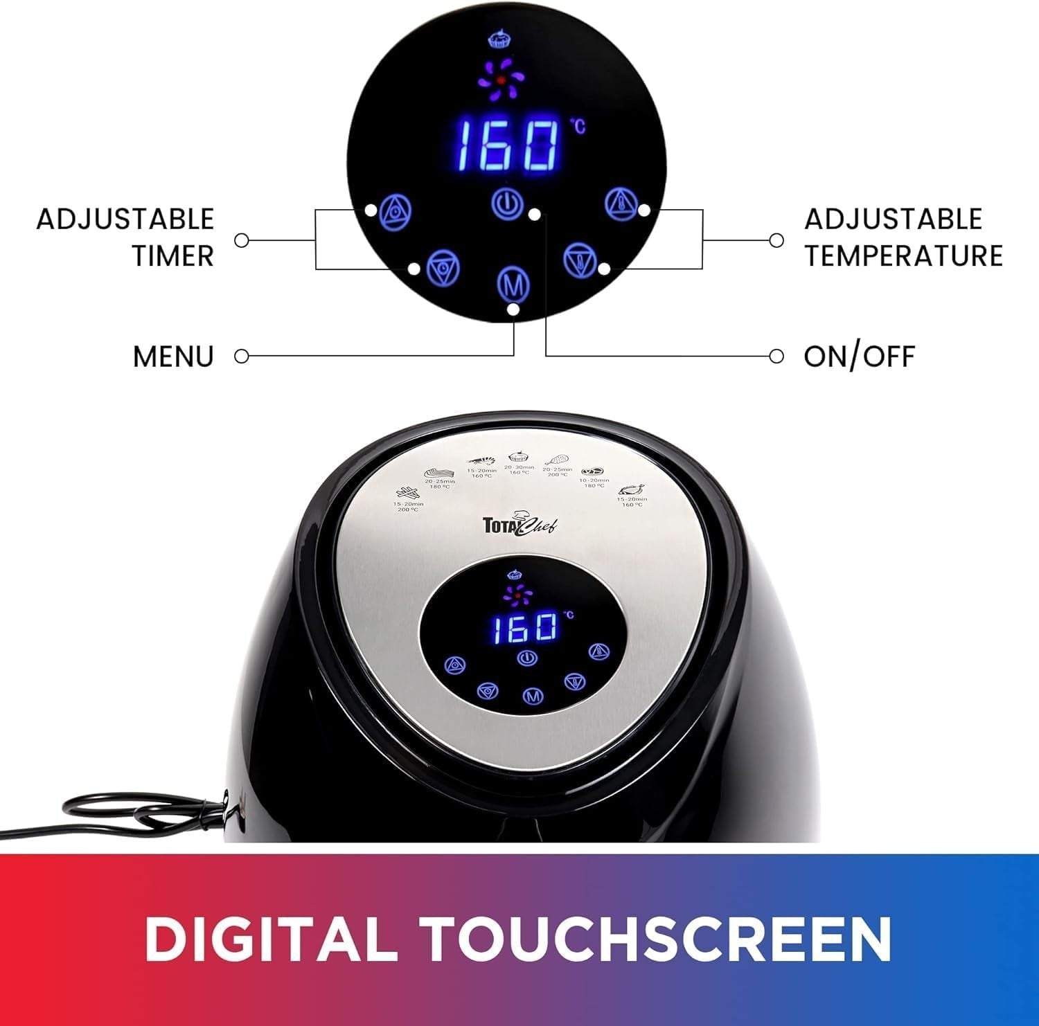 3.6L Digital Air Fryer | Compact Small Air Fryer | 7 Presets | Touchscreen