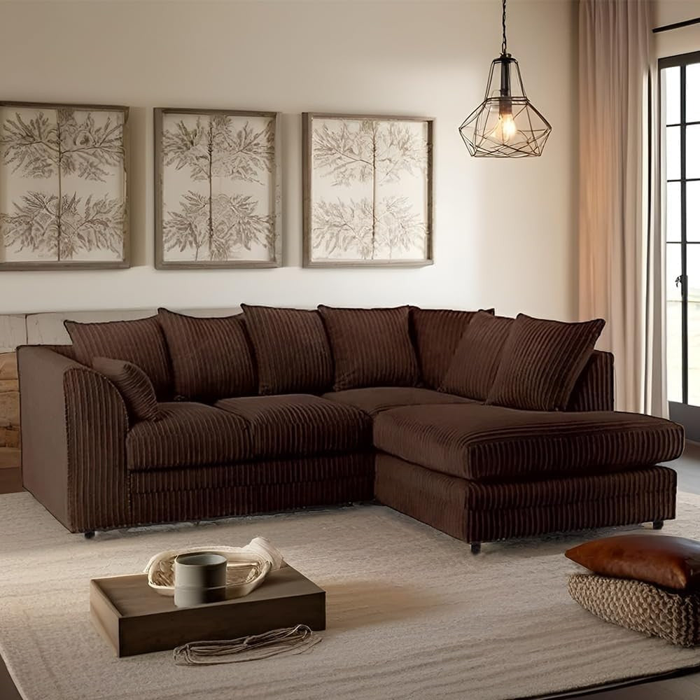 RH 4 Seater Corner Sofa – Jumbo Cord L Shape Couch – Chocolate Brown