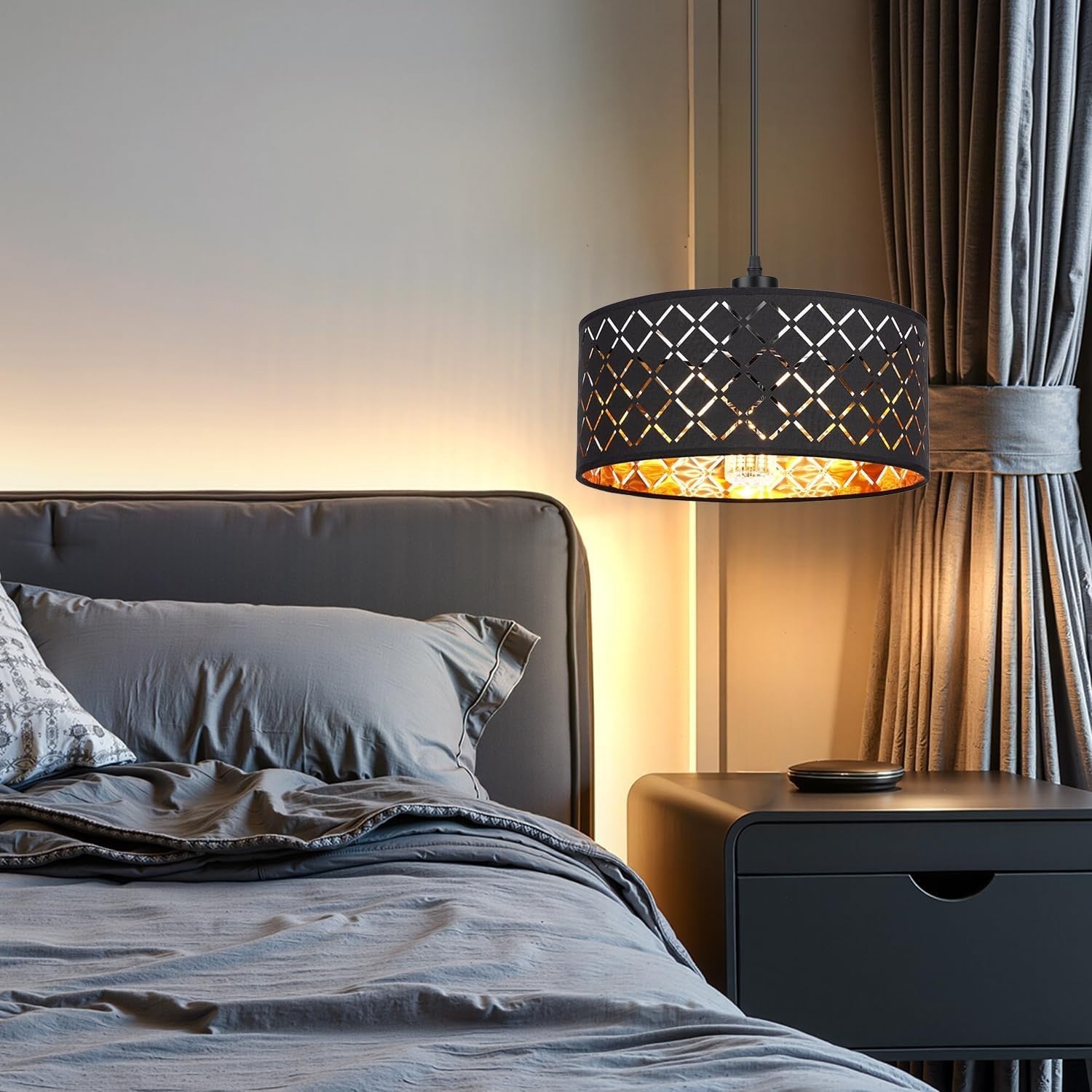 Black Gold Cutout Lampshade Modern Ceiling Pendant Decorative Light