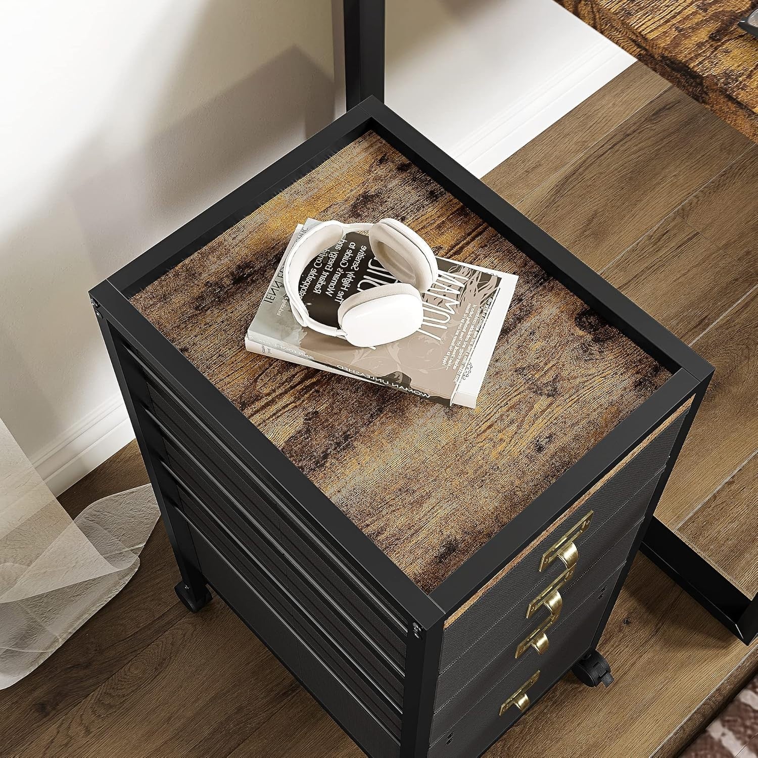 Black Metal Rolling File Cabinet 4 Drawer Locking Under Desk Storage