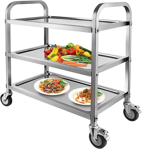 3 Tier Stainless Steel Catering Trolley on Wheels Heavy Duty Utility Cart
