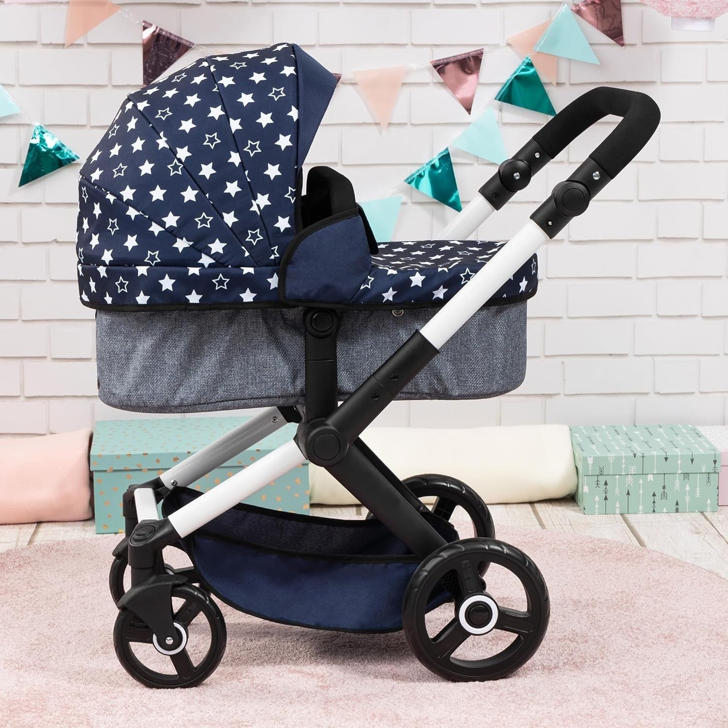 Tall Dolls Pram 3in1 Pushchair Carrycot Buggy Adjustable Handle Toy Set