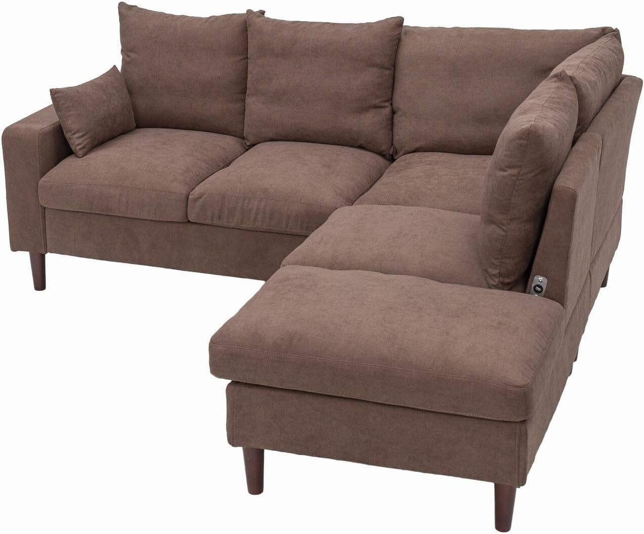 5 Seater L-Shape Linen Corner Sofa with Dual USB Ports & Solid Wood Legs