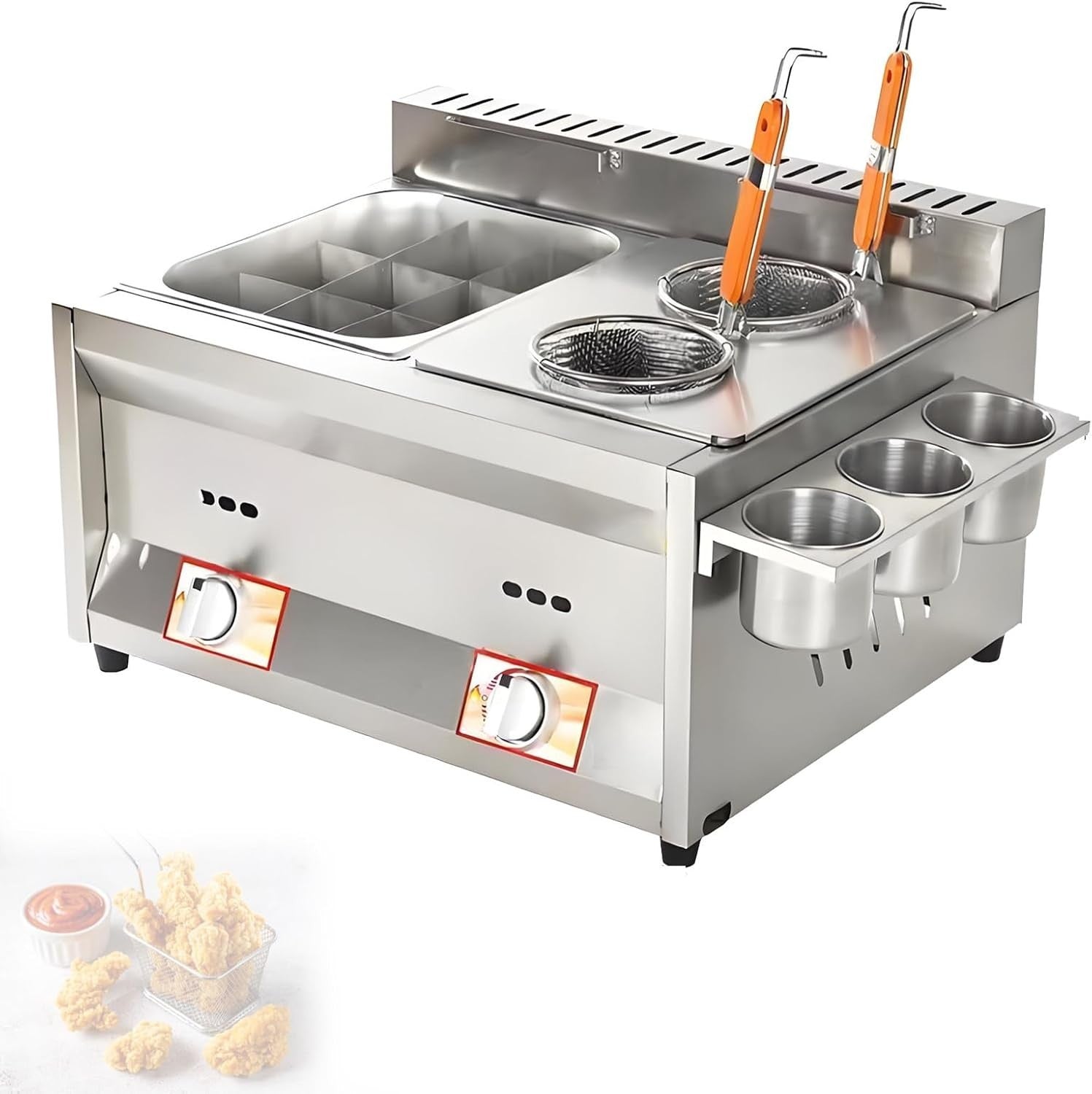 Twin Tank LPG Gas Fryer 20L Stainless Steel Commercial Countertop