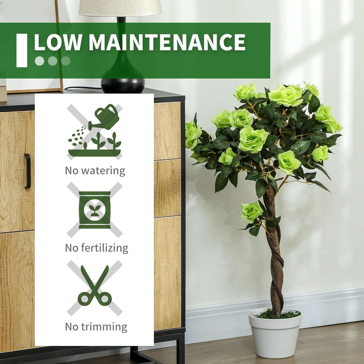 Set of 2 Artificial Rose Trees 90cm Green Faux Flower Plants Home Garden Decor