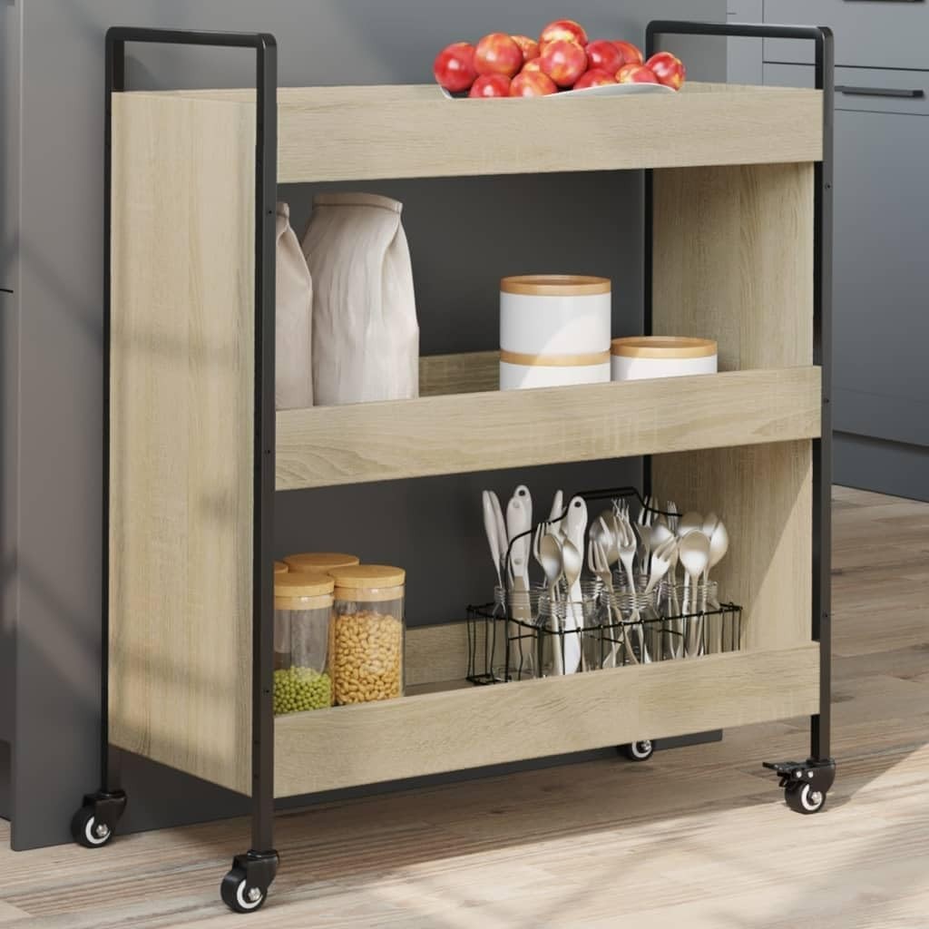 Sonoma Oak Rolling Kitchen Trolley 70cm Storage Cart