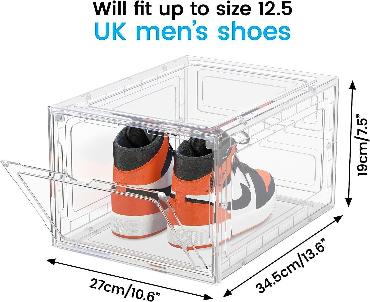 Clear Stackable Shoe Storage Boxes 14 Pack with Magnetic Doors, Fits UK 12.5