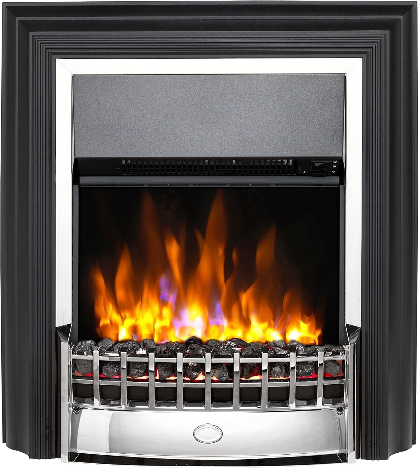 Freestanding Electric Fireplace with LED Flame, 2kW Heater & Chrome Trim