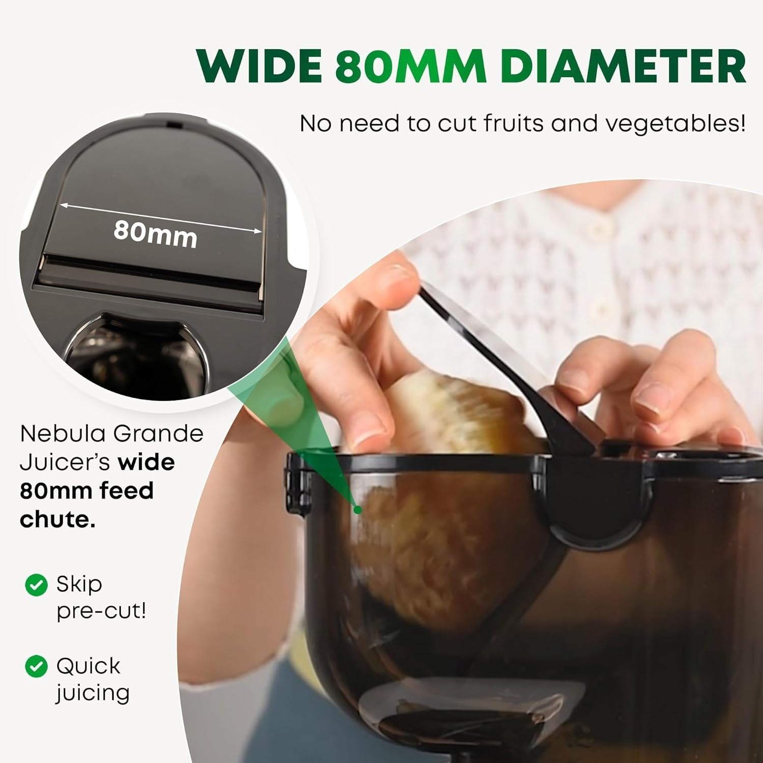 Cold Press Slow Juicer 80mm Whole Fruit Self Feeding 150W Quiet Black