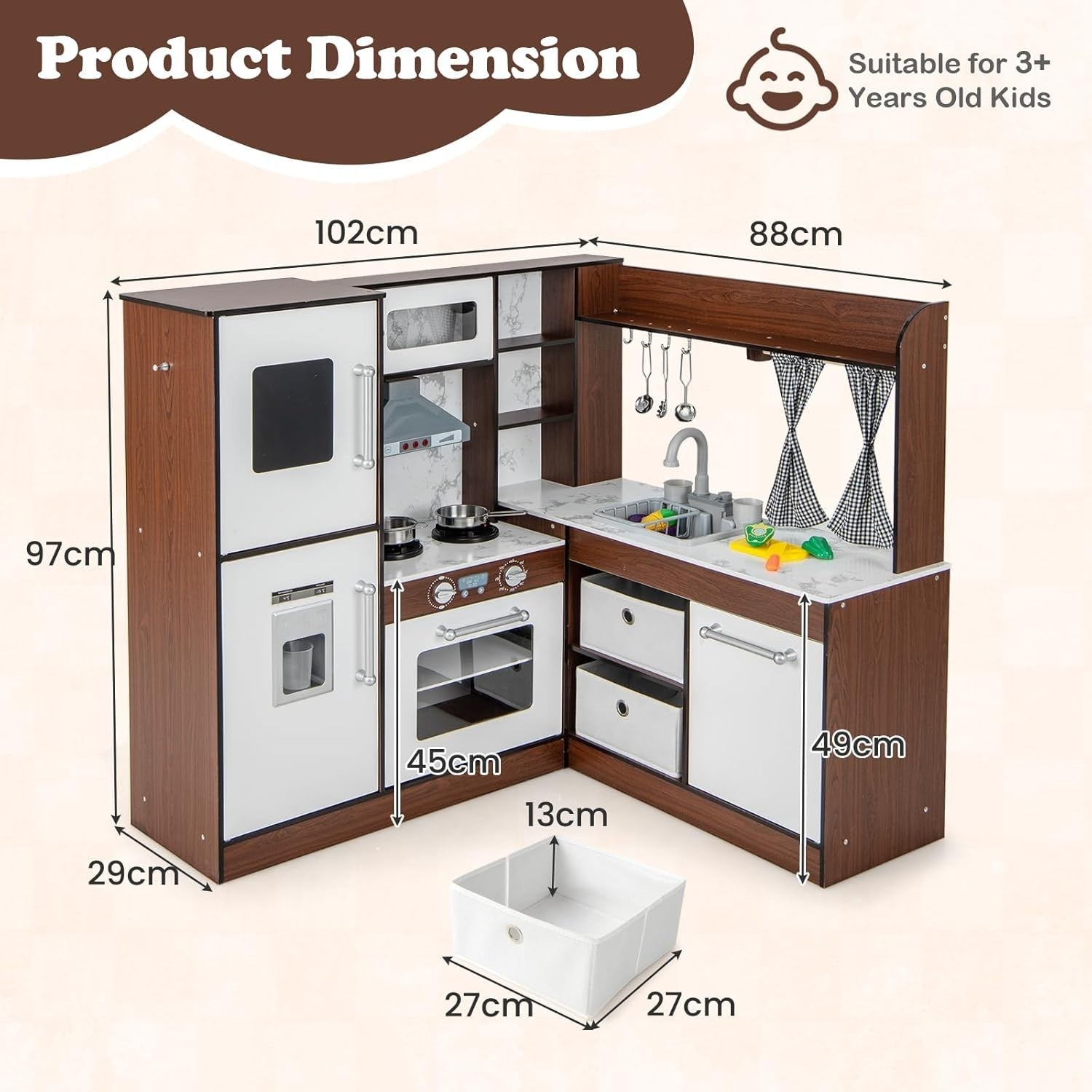 Kids Corner Play Kitchen Wooden Toy Set Lights Sounds Water Ice Maker