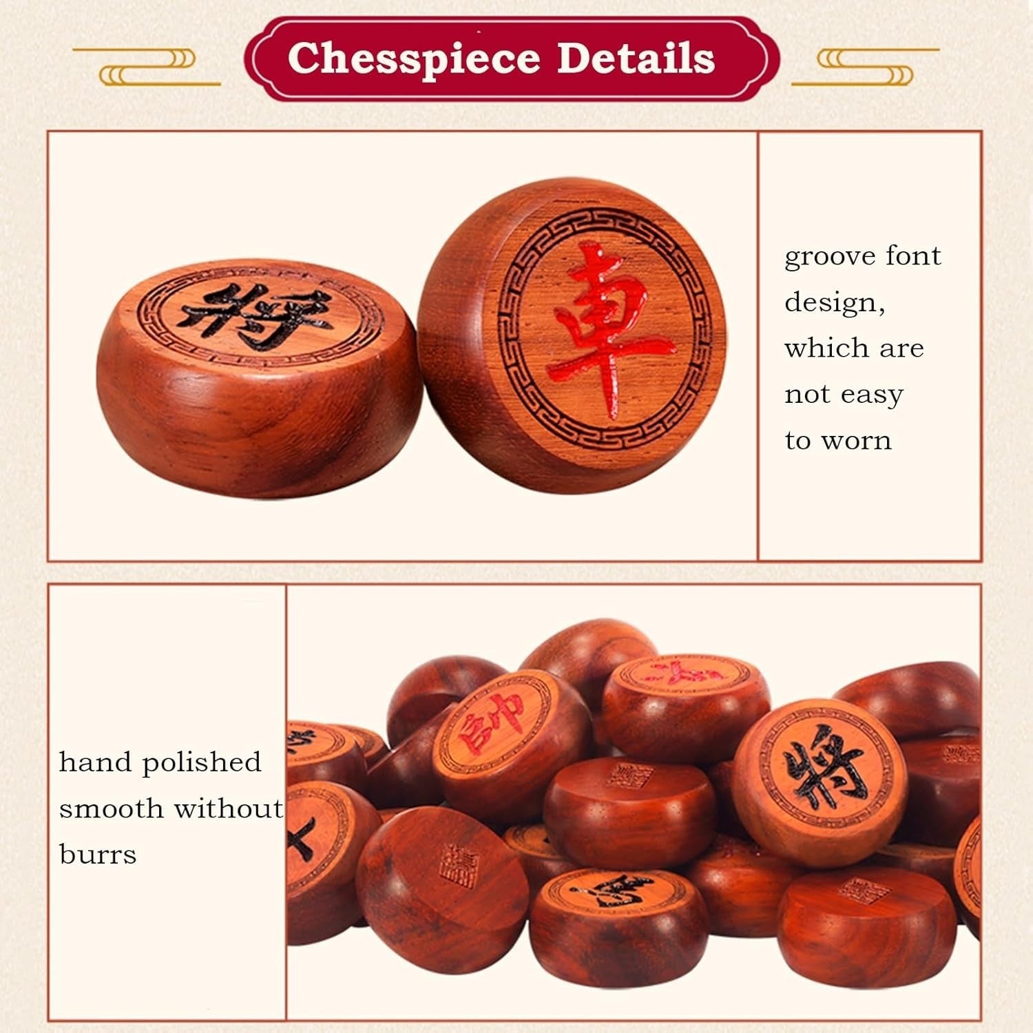 Large Rosewood Xiangqi Travel Chess Set Foldable Board 2 Player