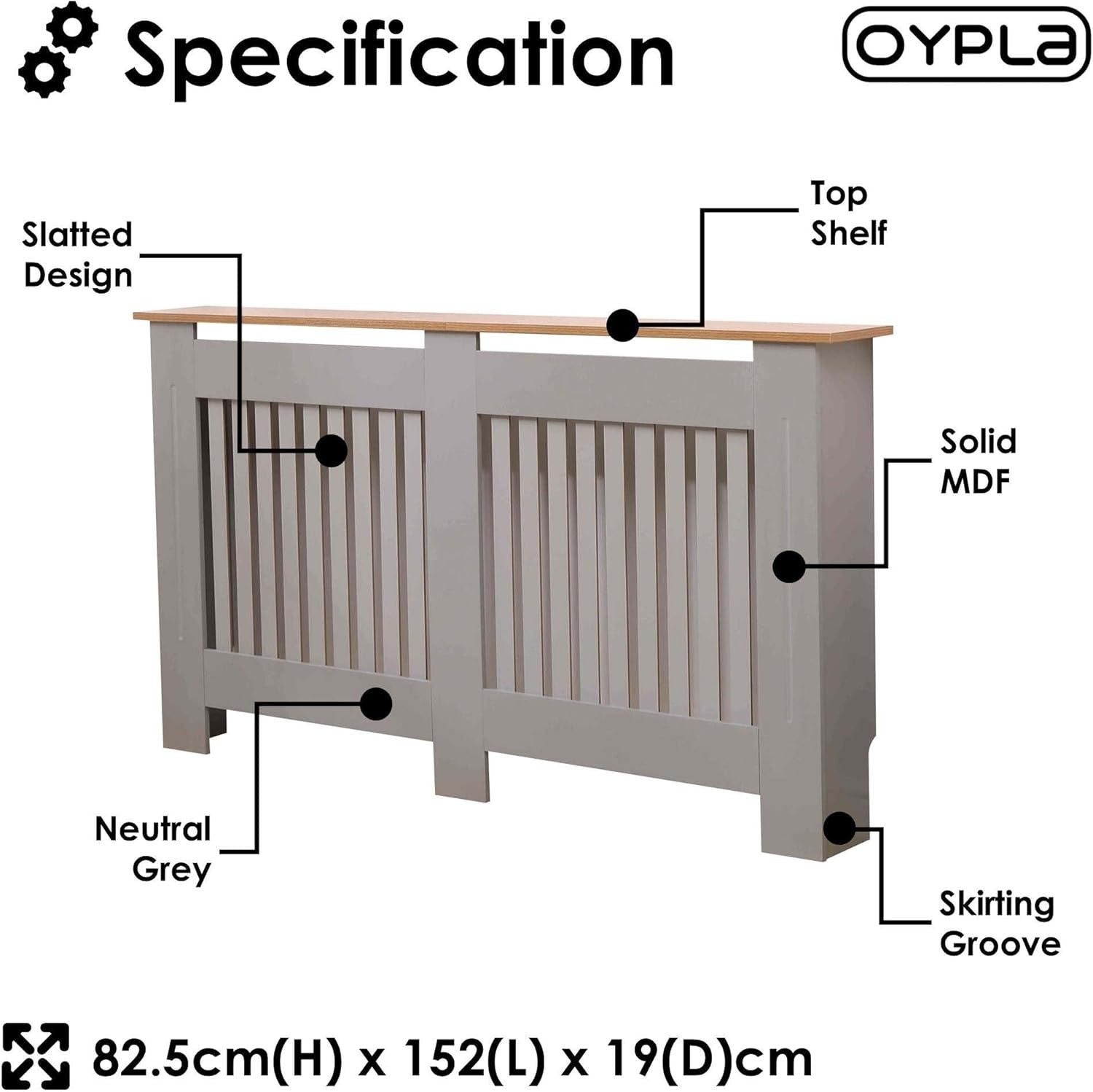 Large Grey Radiator Cover | Slatted MDF Cabinet