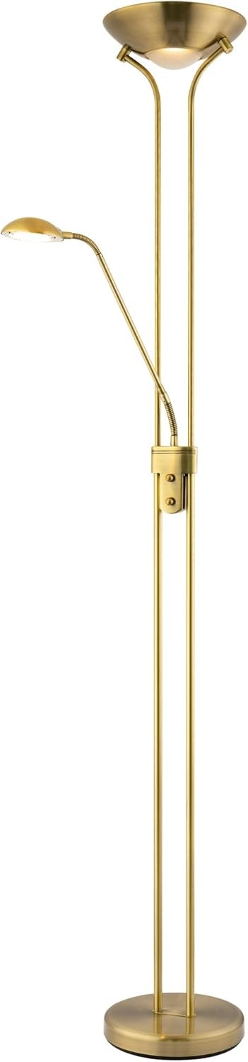 Antique Brass Mother Child Floor Lamp Dimmable LED Reading Light