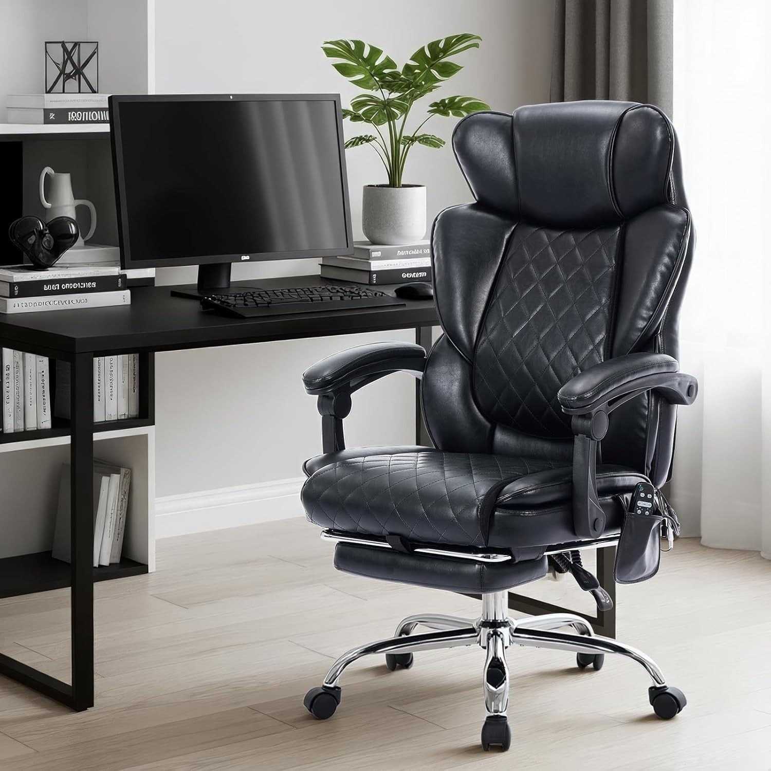 Ergonomic Massage Desk Chair w/ Footrest Heated Lumbar Support Reclining