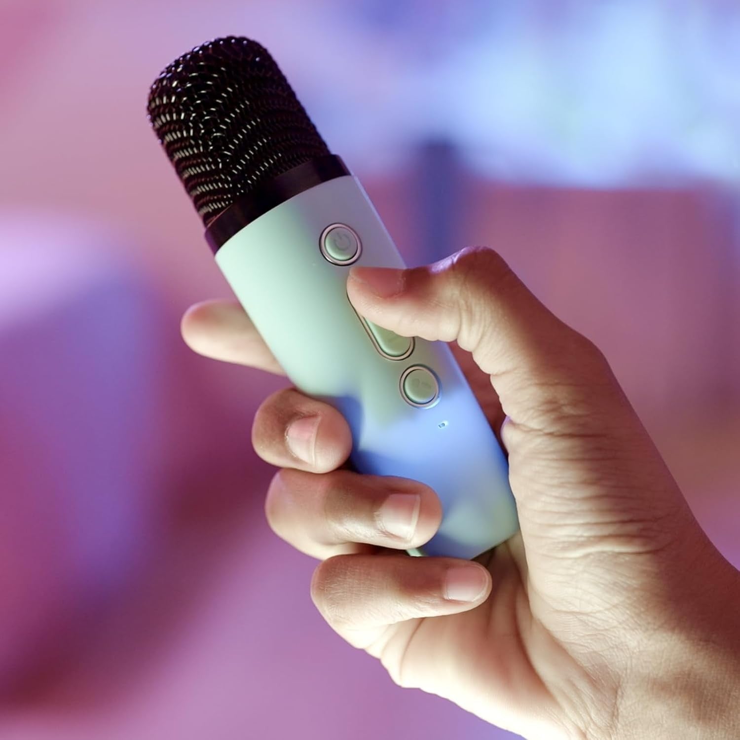 Pink Kids Karaoke Station 2 Wireless Mics LED Lights Bluetooth