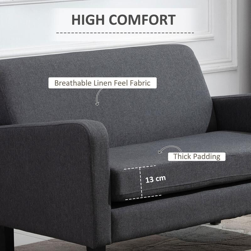 2-Seater Compact Sofa Grey Linen Upholstered Loveseat for Flats & Small Rooms