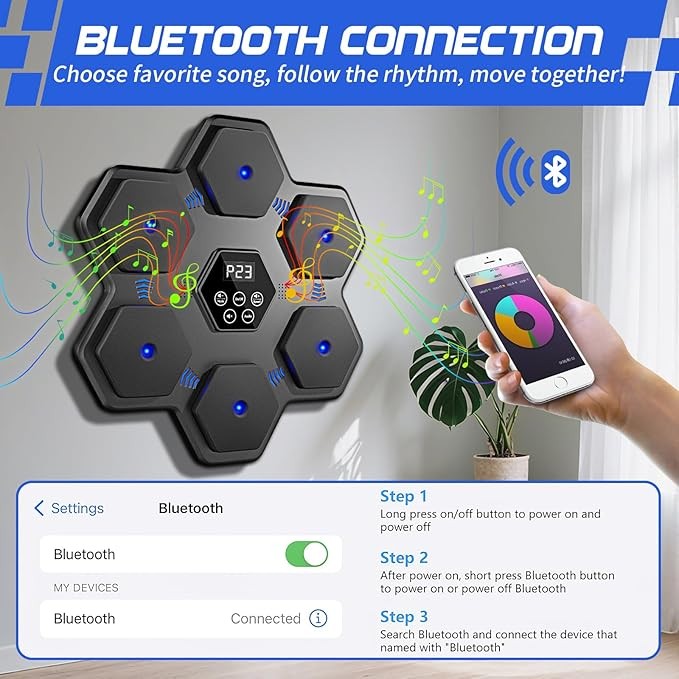 Smart Music Boxing Machine Wall Mount Bluetooth LED Punch Trainer Home Gym