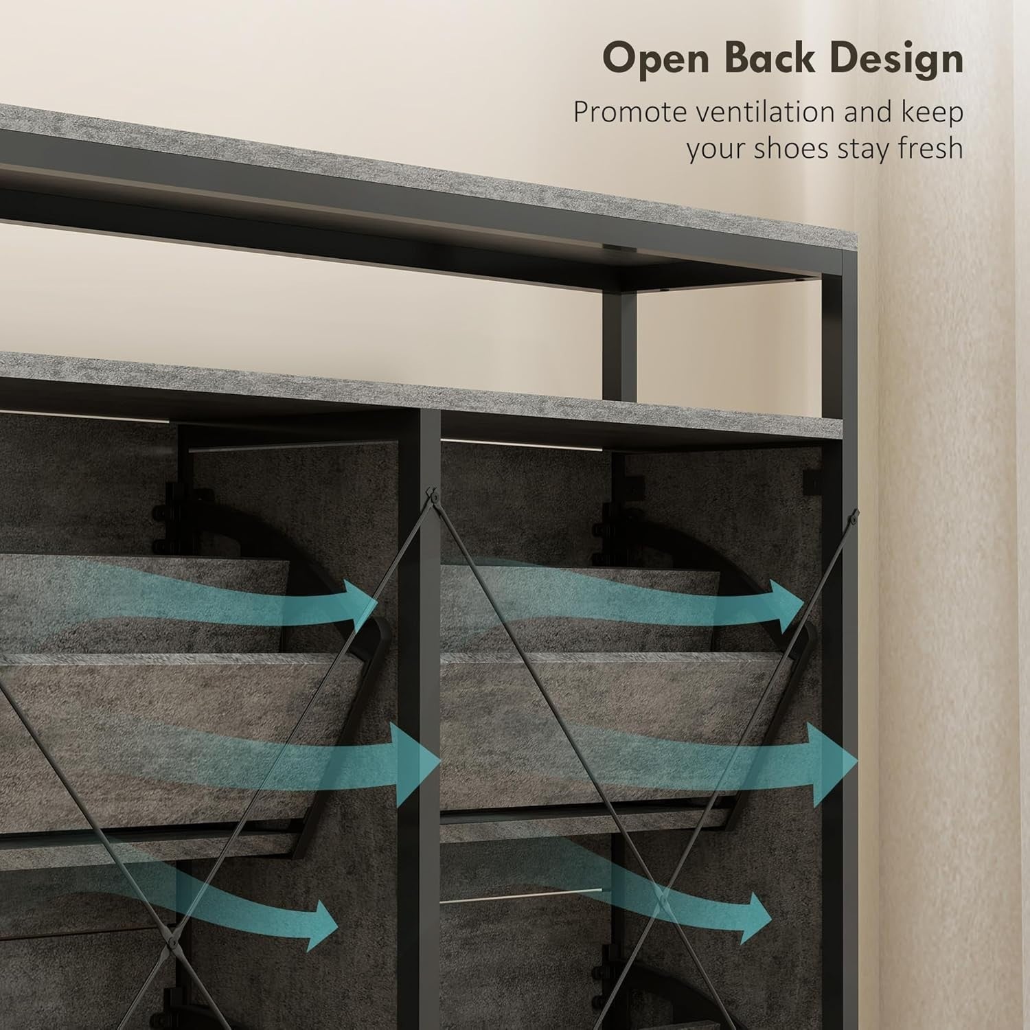 Slim Industrial Shoe Cabinet 4 Flip Drawers Hallway Storage 98x24x95cm