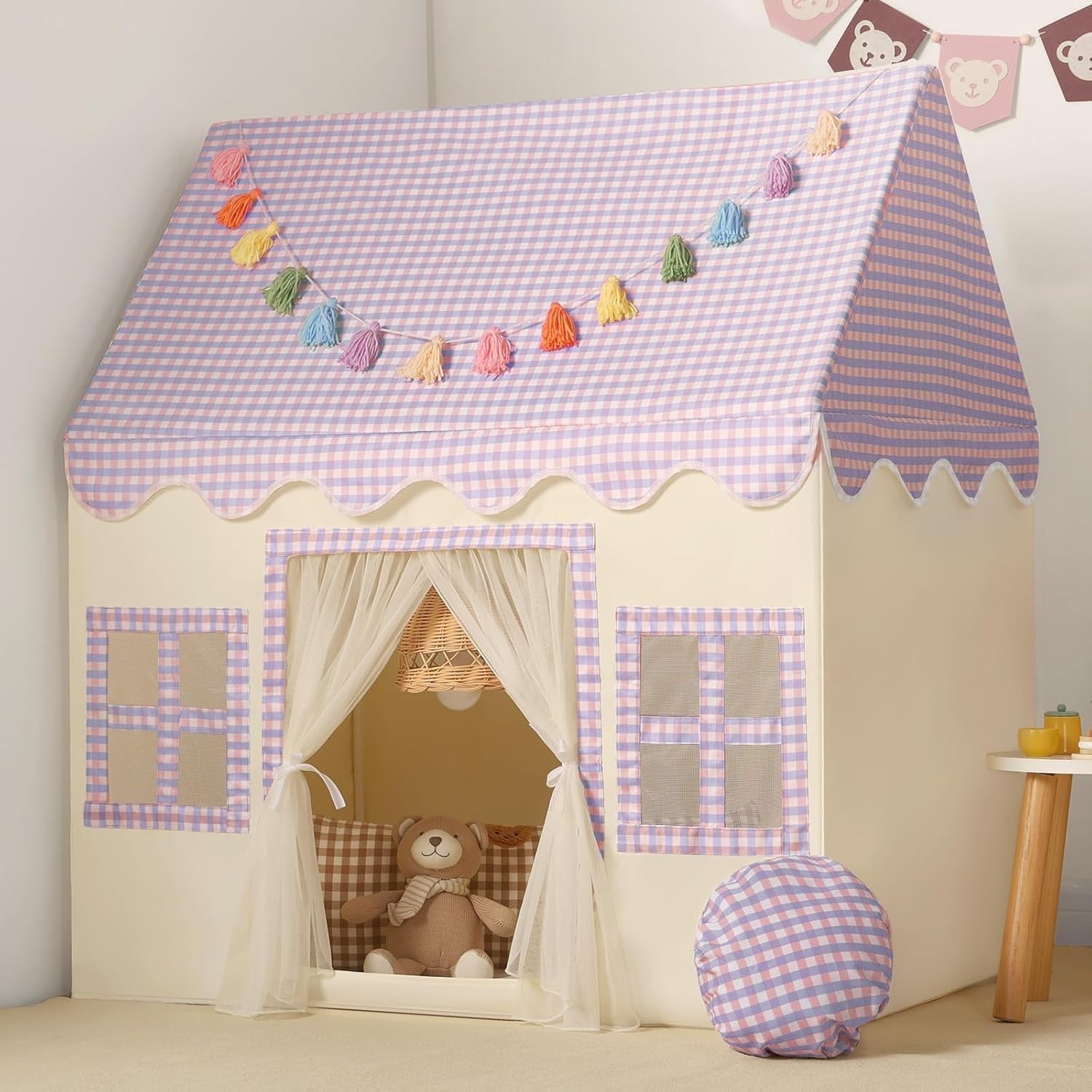 Kids Princess Play Tent with Mat Indoor Fairy Tale Playhouse Purple