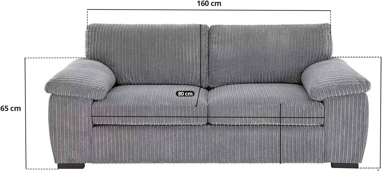 Jumbo Cord 2 Seater Sofa Grey – Compact, Comfy Couch for Small Spaces