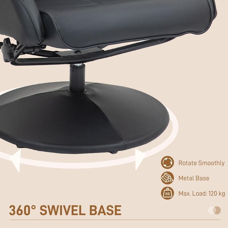 Black Recliner Armchair Chair w/ Footstool Faux Leather Swivel Lounge Set