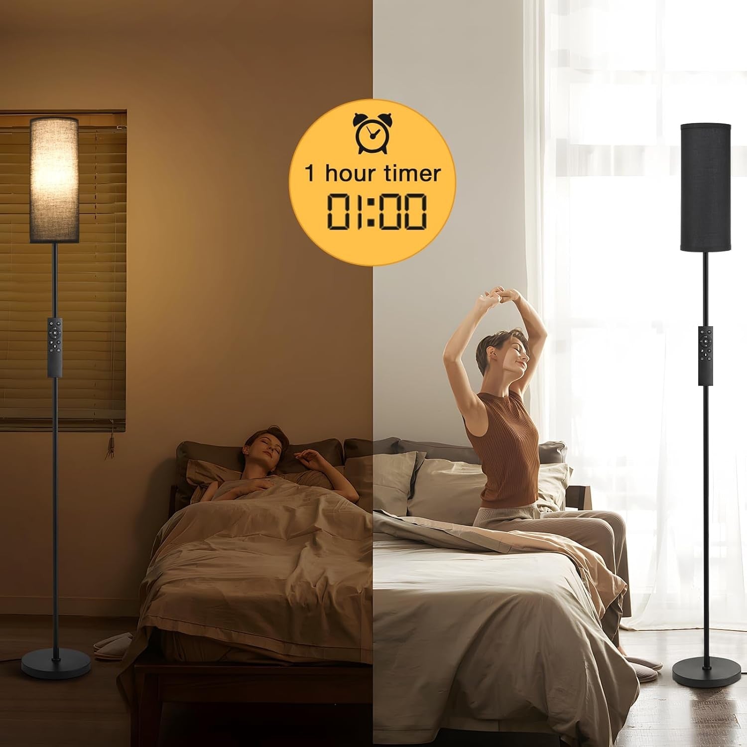 Black Corner Floor Lamp Remote Control Dimmable Standing Light Living Room
