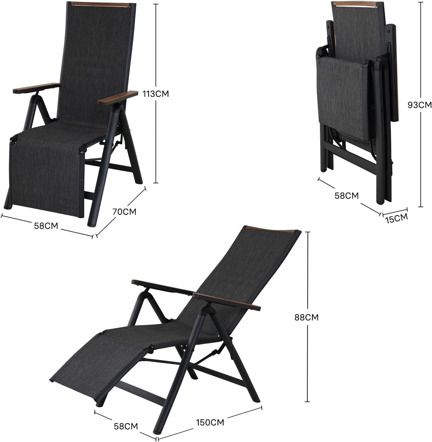 Foldable Reclining Sun Lounger Outdoor Garden Chair Adjustable 6-Position