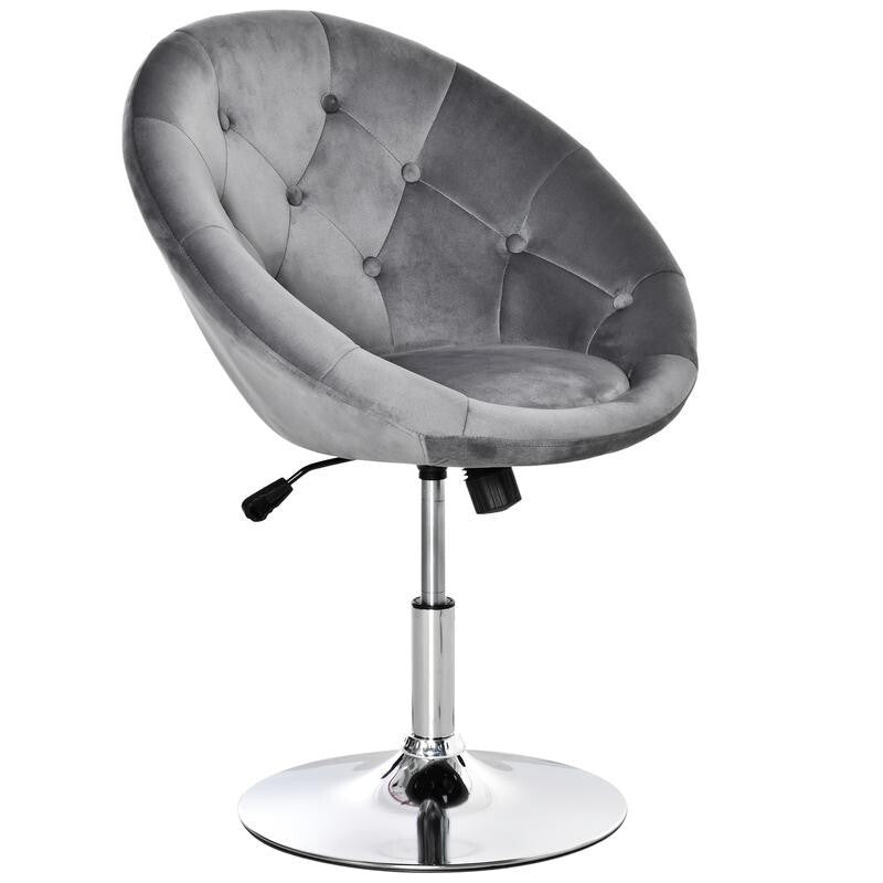 Grey Velvet Swivel Bar Stool Chair Tufted Back Height Adjustable Seat