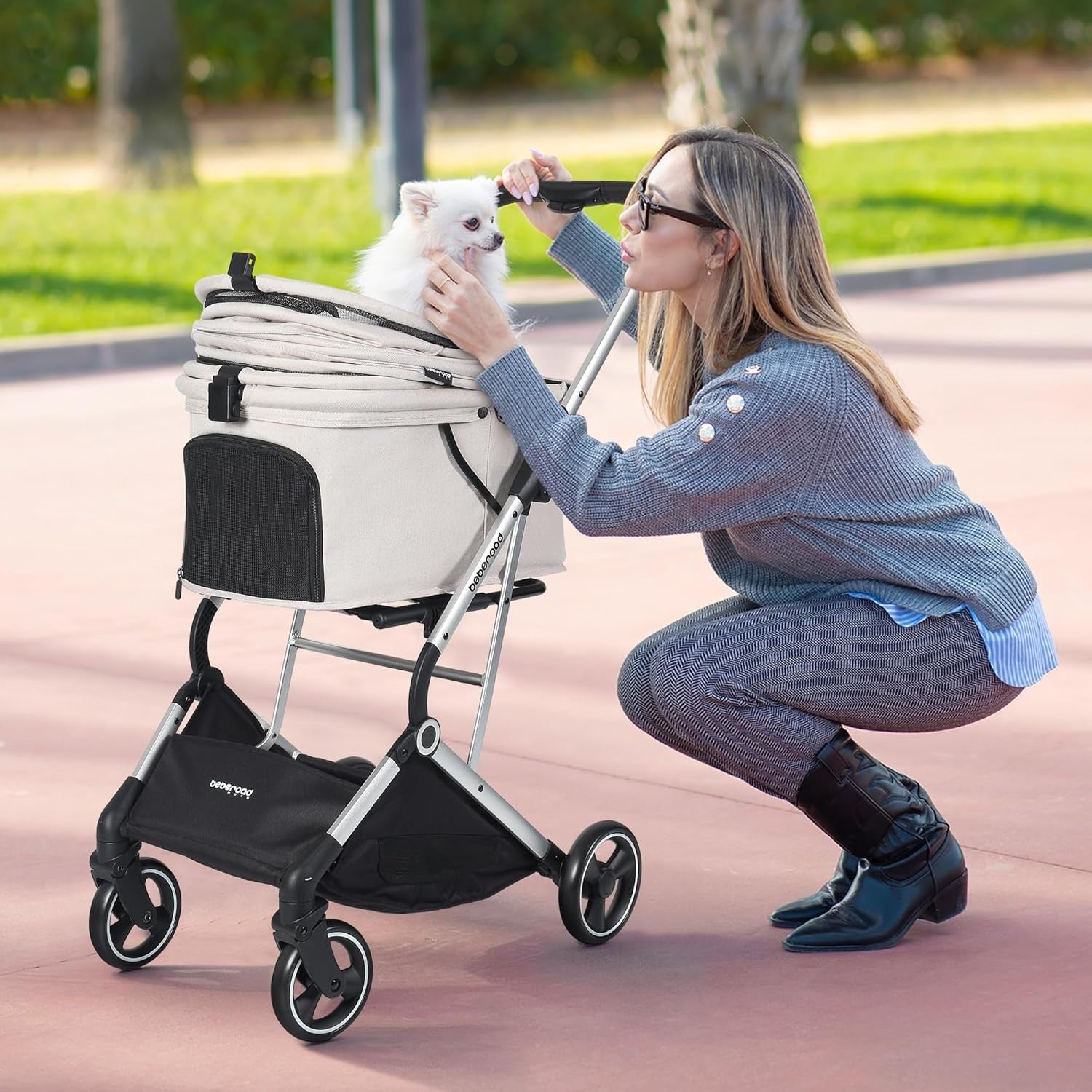 Luxury Pet Stroller Pushchair 4 Wheel Foldable Cup Holder Small Medium Dogs