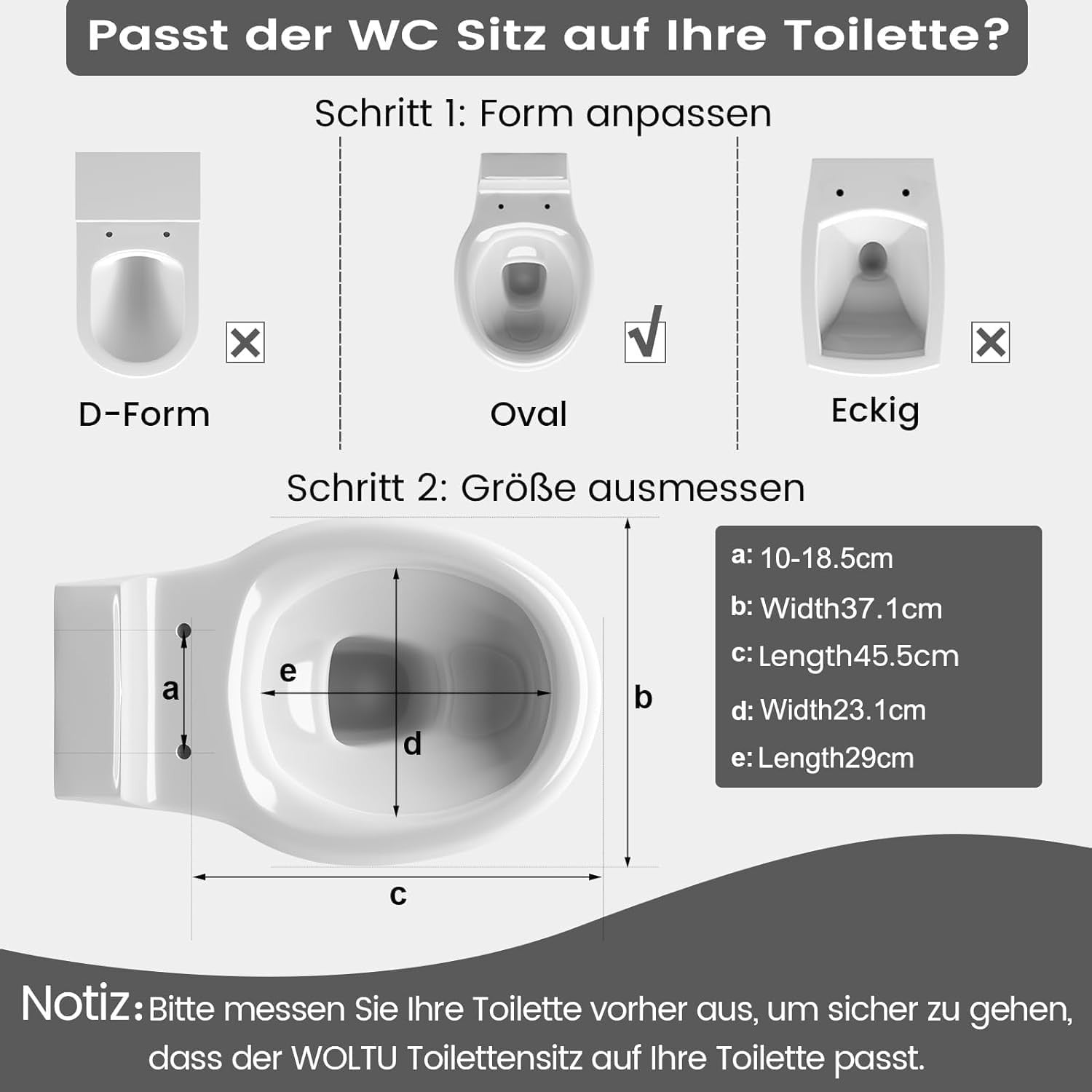 Soft Close Toilet Seat Quick Release Duroplast Adjustable Hinges 45x37cm